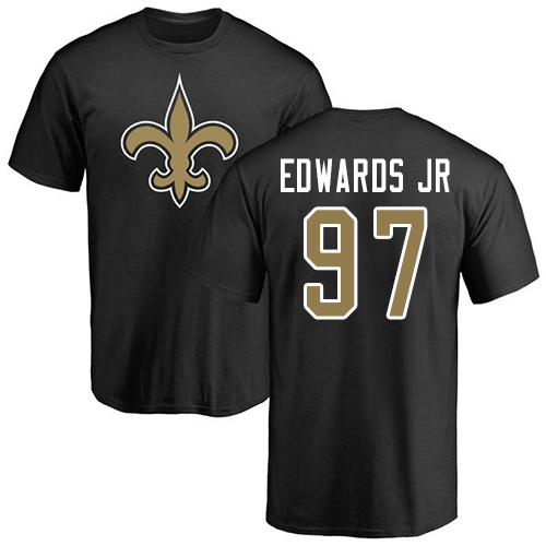 Men New Orleans Saints Black Mario Edwards Jr Name and Number Logo NFL Football #97 T Shirt->nfl t-shirts->Sports Accessory